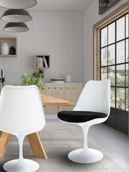 Fusion Living Black Tulip Set of 2 Dining Chair with PU Cushion (W57487) | £250