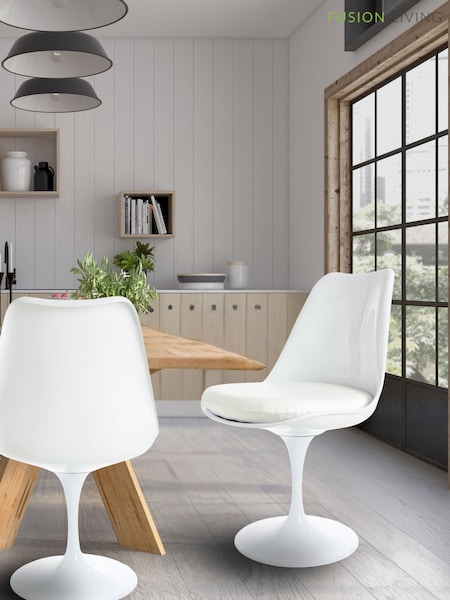 Fusion Living White Faux Tulip Set of 2 Dining Chair with PU Cushion (W57492) | £250