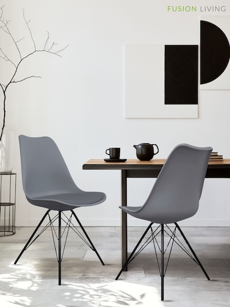 Fusion Living Dark Grey Soho Plastic Dining Chair with Squared Light Wood Black Leg Legs (W57501) | £138