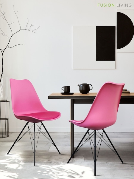 Fusion Living Bright Pink Soho Plastic Dining Chairs Black Leg Set of 2 (W57507) | £138