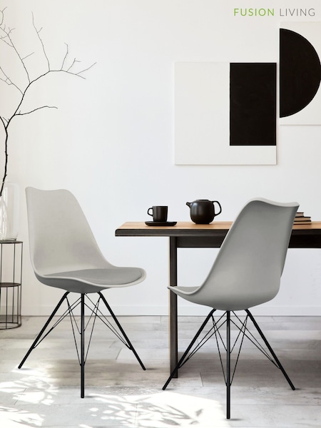 Fusion Living Light Grey Soho Plastic Dining Chair with Squared Light Wood Black Leg Legs (W57508) | £138
