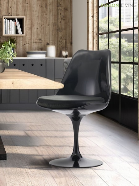 Fusion Living Black Faux Tulip Dining Chair Single with Cushion (W57514) | £125