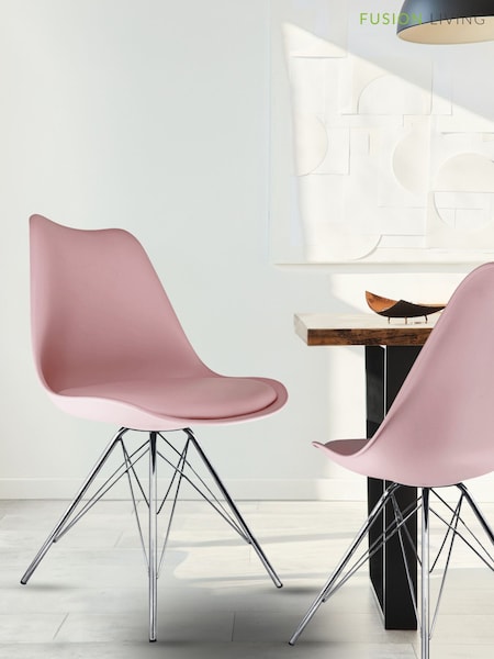 Fusion Living Blush Pink Soho Plastic Dining Chair Chrome Leg Set of 2 (W57522) | £138