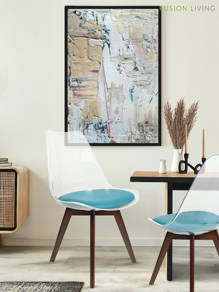 Fusion Living Teal Soho Clear Plastic Dining Chair with Squared Light Dark Wood Leg Wood Legs (W57523) | £138