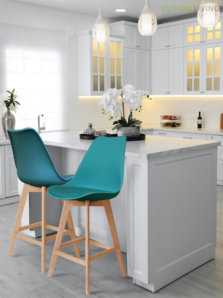 Fusion Living Teal Soho Plastic Bar Stool with Dark Wood Legs (W57527) | £194