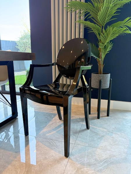 Fusion Living Black Ghost Style Plastic Louis Armchair (W57532) | £188