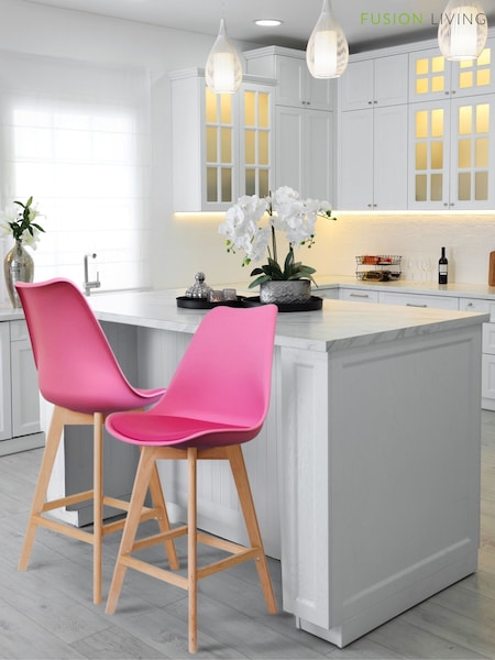 Fusion Living Bright Pink Soho Plastic Bar Stool with Dark Wood Legs (W57534) | £194