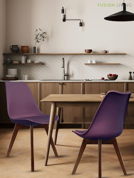 Fusion Living Aubergine Soho Plastic Dining Chair with Squared Light Wood Dark Wood Leg Legs (W57535) | £138