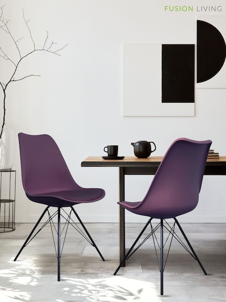 Fusion Living Aubergine Soho Plastic Dining Chair with Squared Light Wood Black Leg Legs (W57555) | £138