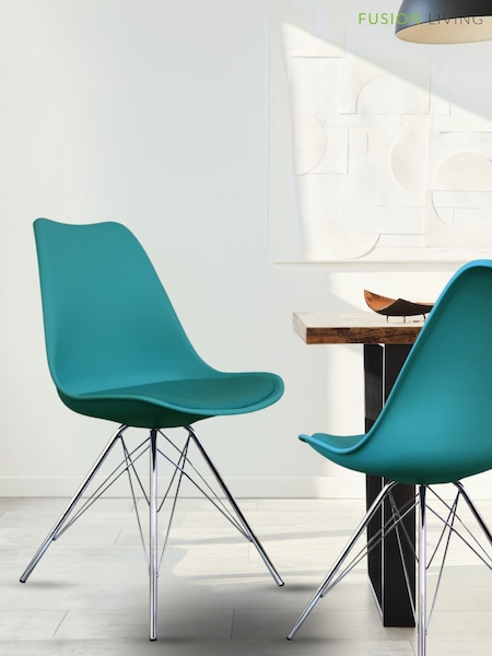 Fusion Living Teal Soho Plastic Dining Chair with Squared Light Wood Chrome Leg Legs (W57556) | £138