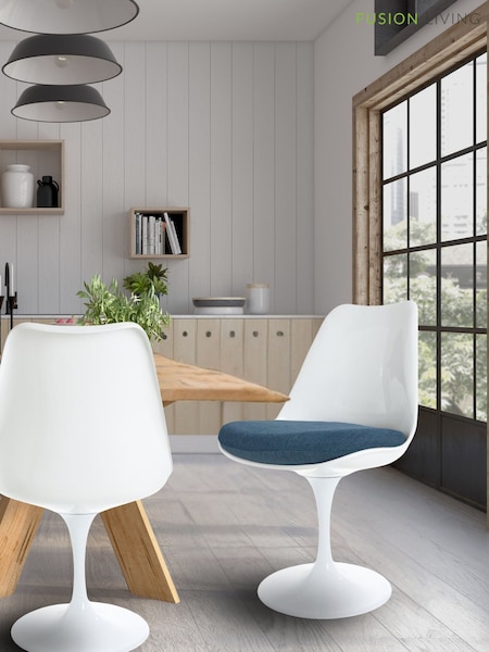Fusion Living Navy Tulip Set of 2 Dining Chair with PU Cushion (W57563) | £250