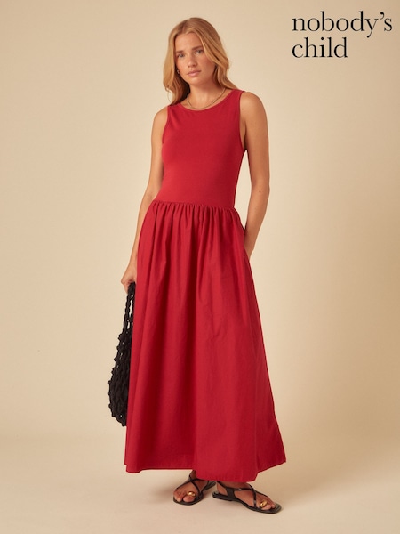 Nobodys Child Red Vera Midi Dress Plain (W57604) | £65