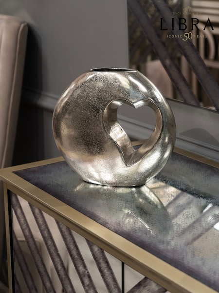 Libra Interiors Silver Esme Heart Cast Aluminium Vase (W57622) | £65