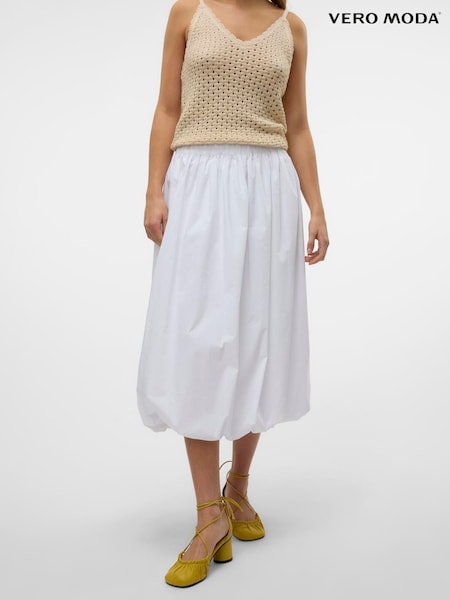 VERO MODA White Bubble Hem Puffball Midi Skirt (W57643) | £35