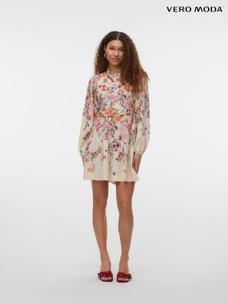 VERO MODA Grey Floral Printed Dress With Belt Detail (W57647) | £60