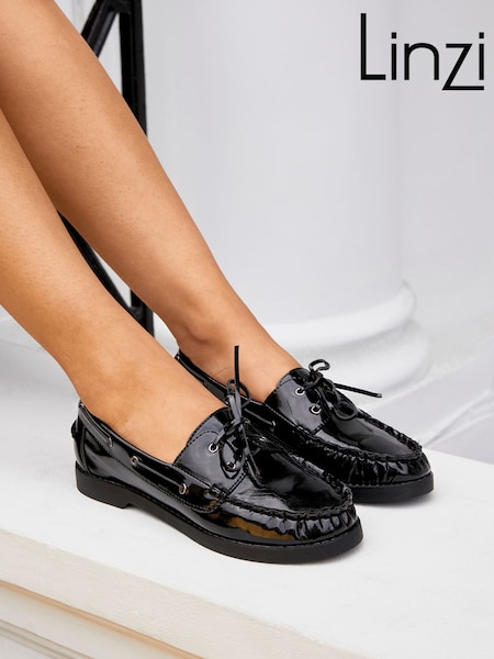 Linzi Black Frame Slip-On Loafers With Ruched Front Detailing (W57737) | £38