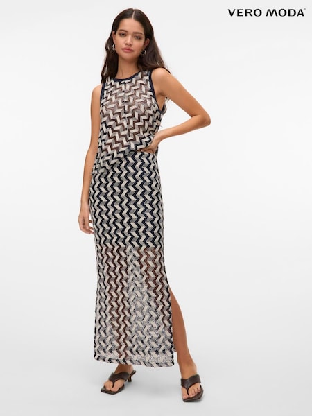 VERO MODA Blue Sleeveless Crochet Top With Pattern Detail (W57746) | £22