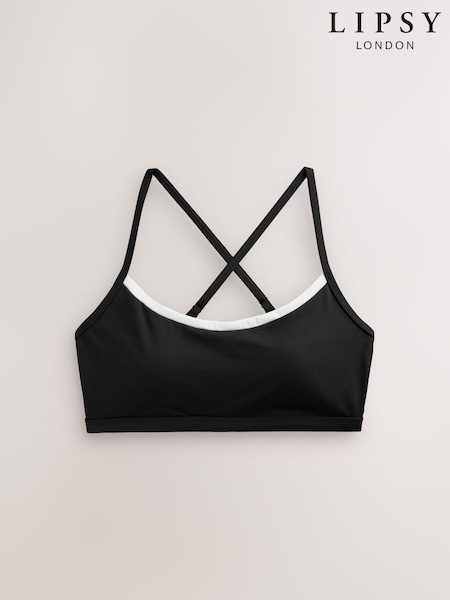 Lipsy Black Tipped Cross-Back Sports Bra (W57791) | £28