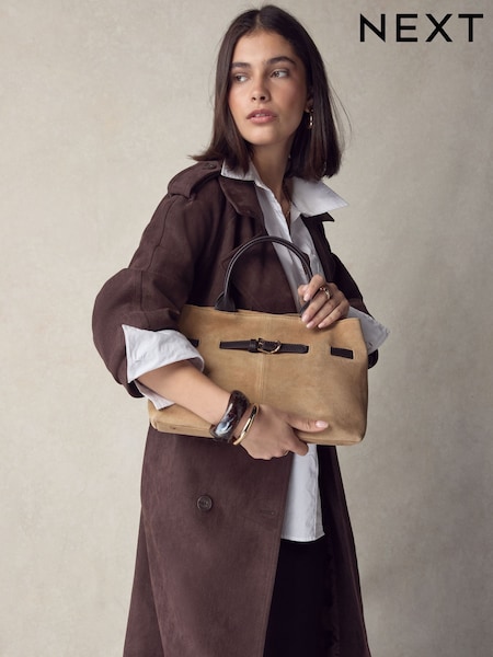 Tan Brown Suede Belted Hand Held Bag (W57803) | £80