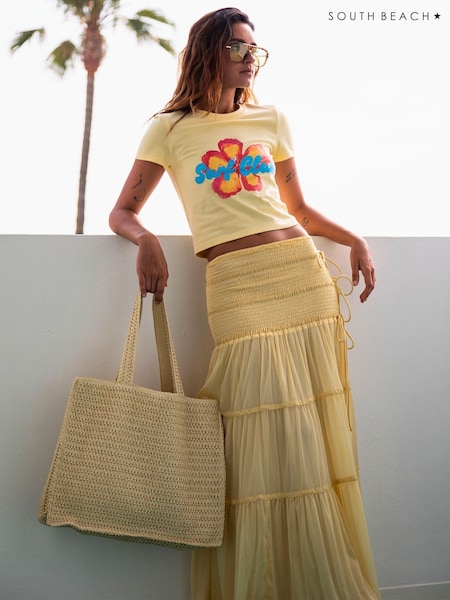 South Beach Butter Yellow Tiered Contrast Maxi Skirt (W57830) | £55