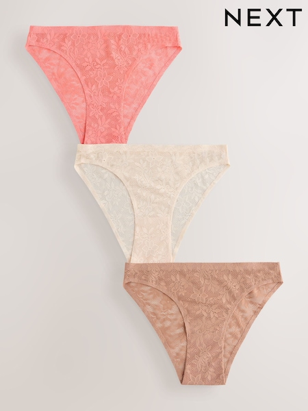 Coral Pink High Leg All-Over Lace No VPL Knickers 3 Pack (W57896) | £20