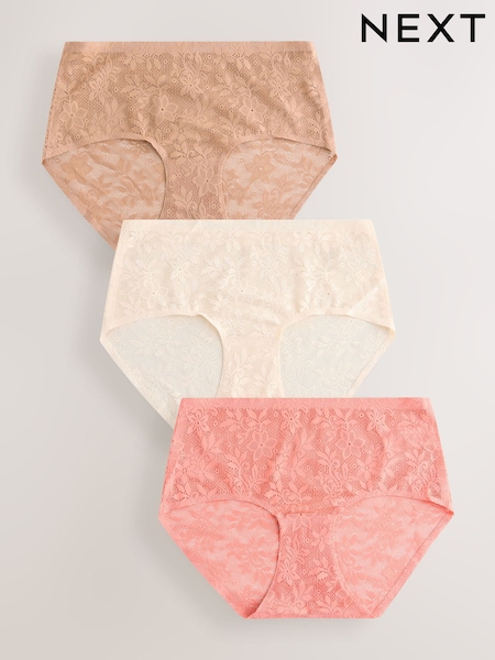 Coral Pink Midi All-Over Lace No VPL Knickers 3 Pack (W57899) | £22