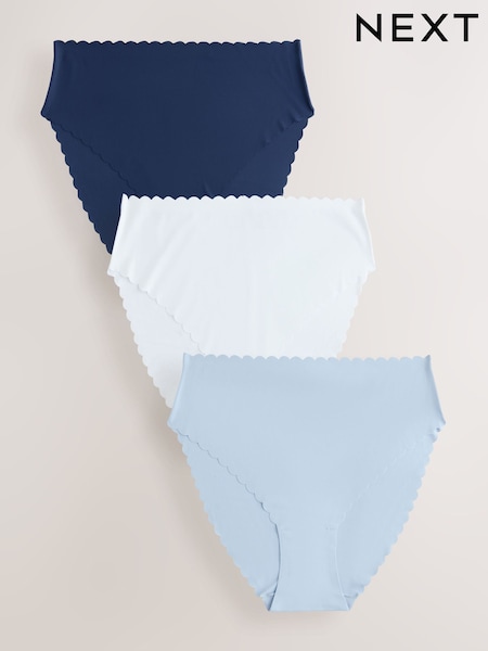 Blue High Waist High Leg No VPL Scallop Knickers 3 Pack (W57901) | £25