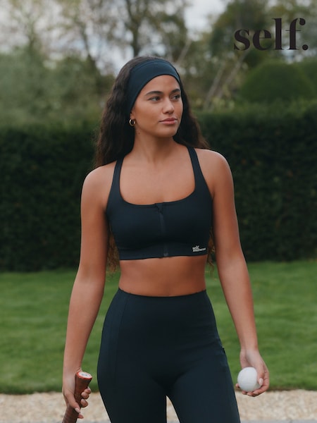self. Black High Impact Sports Bra With Zip Front (W57937) | £28