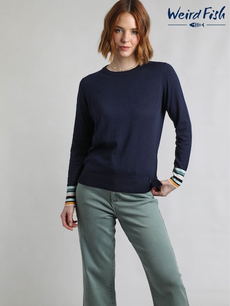 Weird Fish Blue 100% Organic Cotton Kinga Lightweight Knit Jumper (W58003) | £45