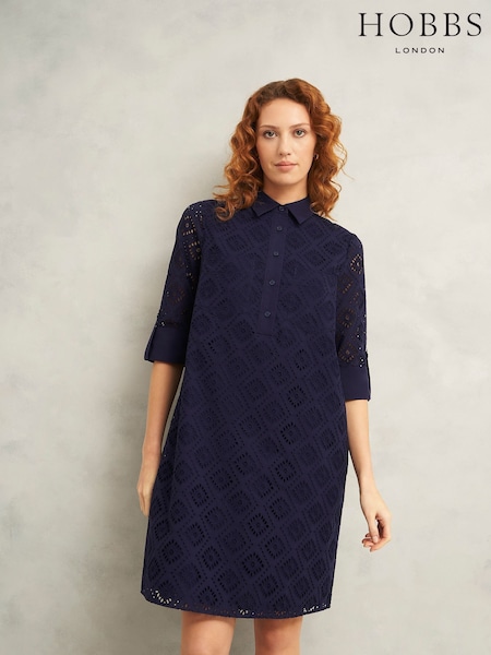 Hobbs Blue 100% Cotton Marcia Dress (W58021) | £0