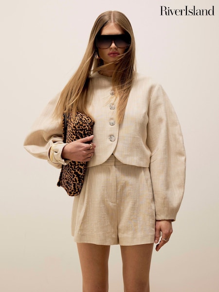River Island Cream Banana Sleeve Collarless Jacket (W58116) | £59