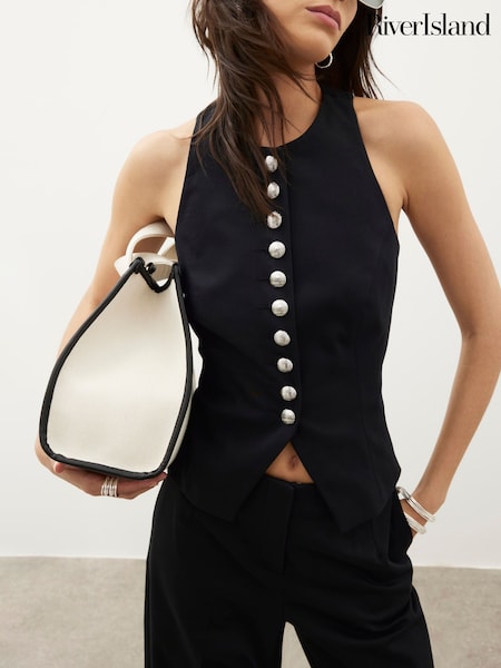 River Island Black Halterneck Fitted Waistcoat (W58118) | £42