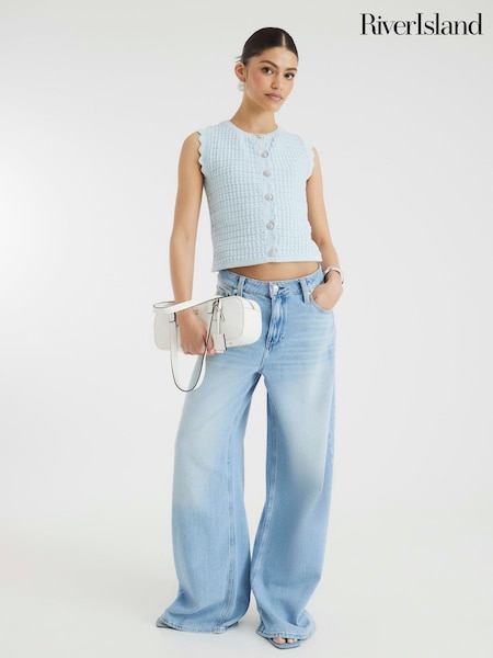 River Island Blue Textured Knit Waistcoat (W58128) | £30