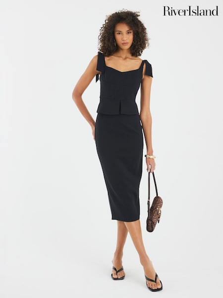 River Island Black Bow Corset Midi Dress (W58137) | £48
