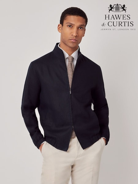Hawes & Curtis Blue 100% Linen Bomber Jacket (W58210) | £199