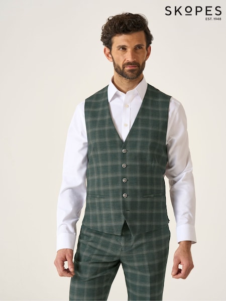 Skopes Green Tailored Fit Parker Single Breasted Check Suit Waistcoat (W58217) | £55