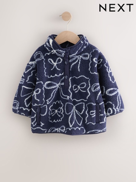 Navy Bow Half Popper Fleece (3mths-7yrs) (W58262) | £14 - £16