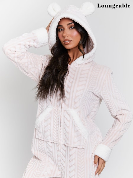 Loungeable Pink Cable Hooded All-In-One (W58315) | £34