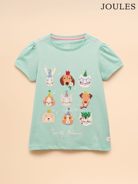 Joules Astra Aqua Blue Applique Cotton T-Shirt (W58361) | £16 - £18