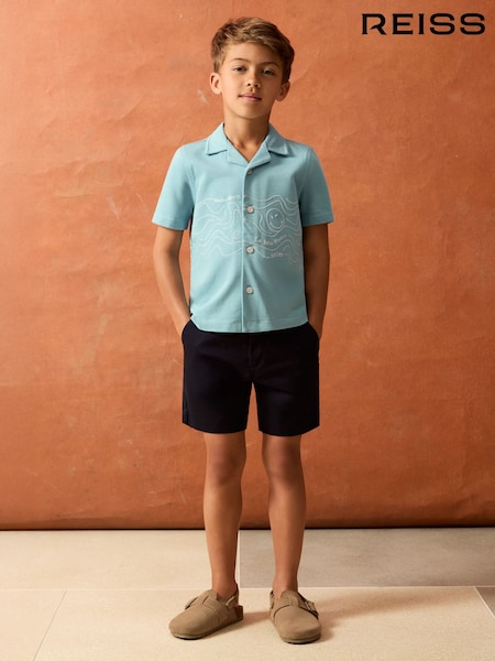 Reiss Sky Blue Sol 3-9 yrs Smiley World Embroidered Shirt (W58377) | £42