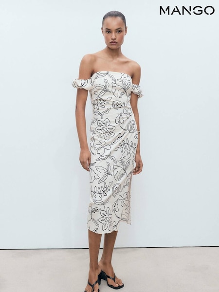 Mango Cream Off Shoulder Midi Dress (W58501) | £52