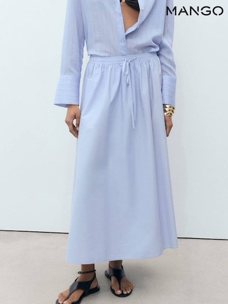 Mango Blue 100% Cotton Tie Waist Maxi Skirt (W58517) | £0