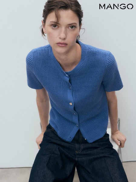 Mango Blue 100% Cotton Short Sleeve Cardigan (W58526) | £36