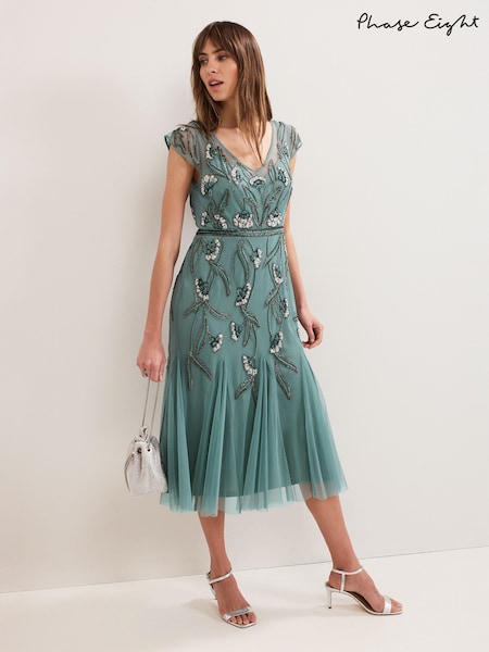 Phase Eight Green Evonne Beaded Dress (W58550) | £289