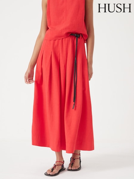 Hush Red Ivy Pleated Linen Blend Skirt (W58571) | £100