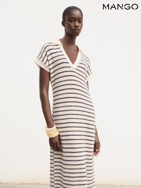 Mango Blue Short Sleeve Stripe Maxi Dress (W58594) | £38