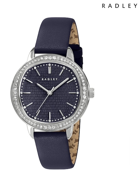 Radley Blue SIlver Tone 36mm Stone Set Ink Leather Strap Watch (W58601) | £75