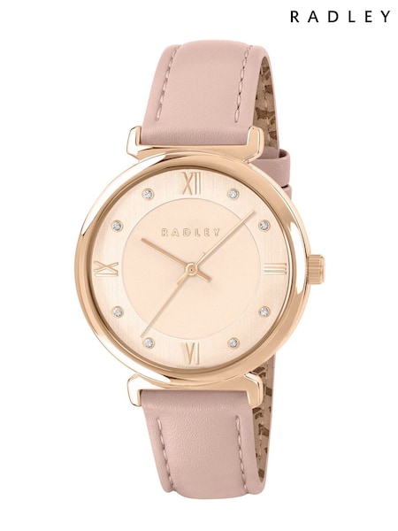 Radley Rose Pink Gold Tone 35mm T-Bar Praire Leather Strap Watch (W58605) | £75