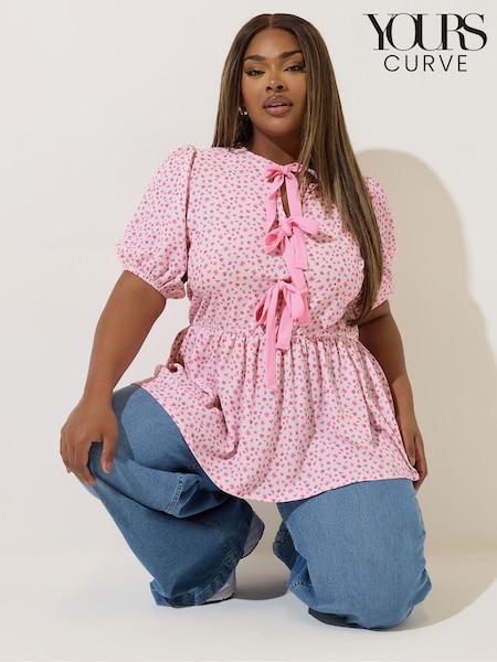 Yours Curve Pink Limited Ditsy Tie Top (W58710) | £29