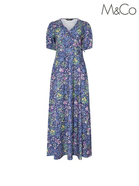 M&Co Blue Dark Petite Wrap Maxi Dress (W58727) | £39